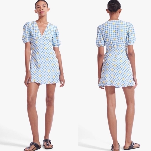 Staud Milla Gingham Daisy Mini Dress Size 10 - Picture 3 of 13
